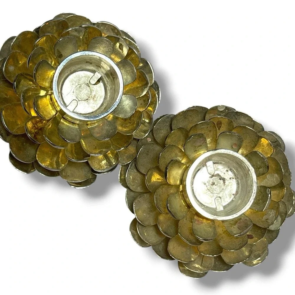 2pc Silver Plated Pine Cone Candle Stick Holders - Tarnished